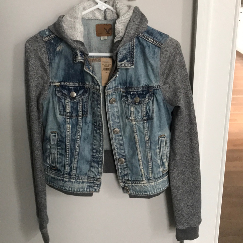 American Eagle jean jacket with hoodie